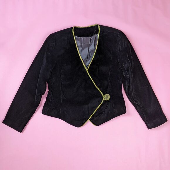 Vintage 1980s Deadstock Talbots Sexy Black Velvet Two Piece Skirt Suit Set - Picture 6 of 10